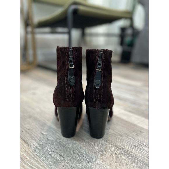 Rag & Bone Newbury Burgundy Suede Leather Ankle Block Heel Booties Sz 37.5 (7.5) - Picture 7 of 10
